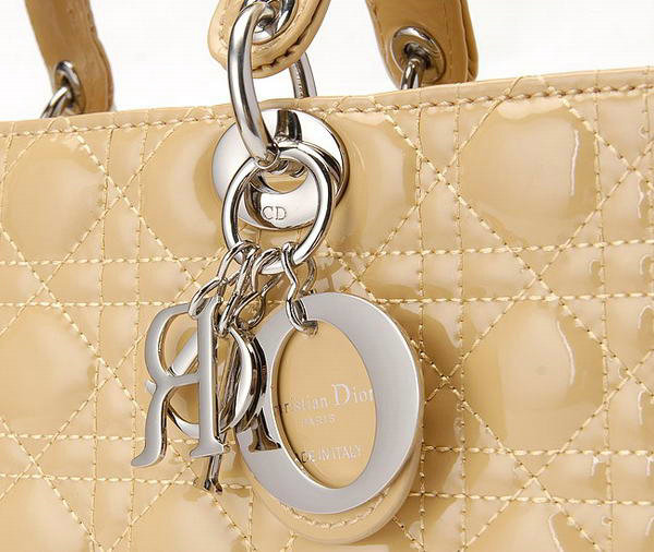 replica jumbo lady dior patent leather bag 6322 apricot with silver - Click Image to Close